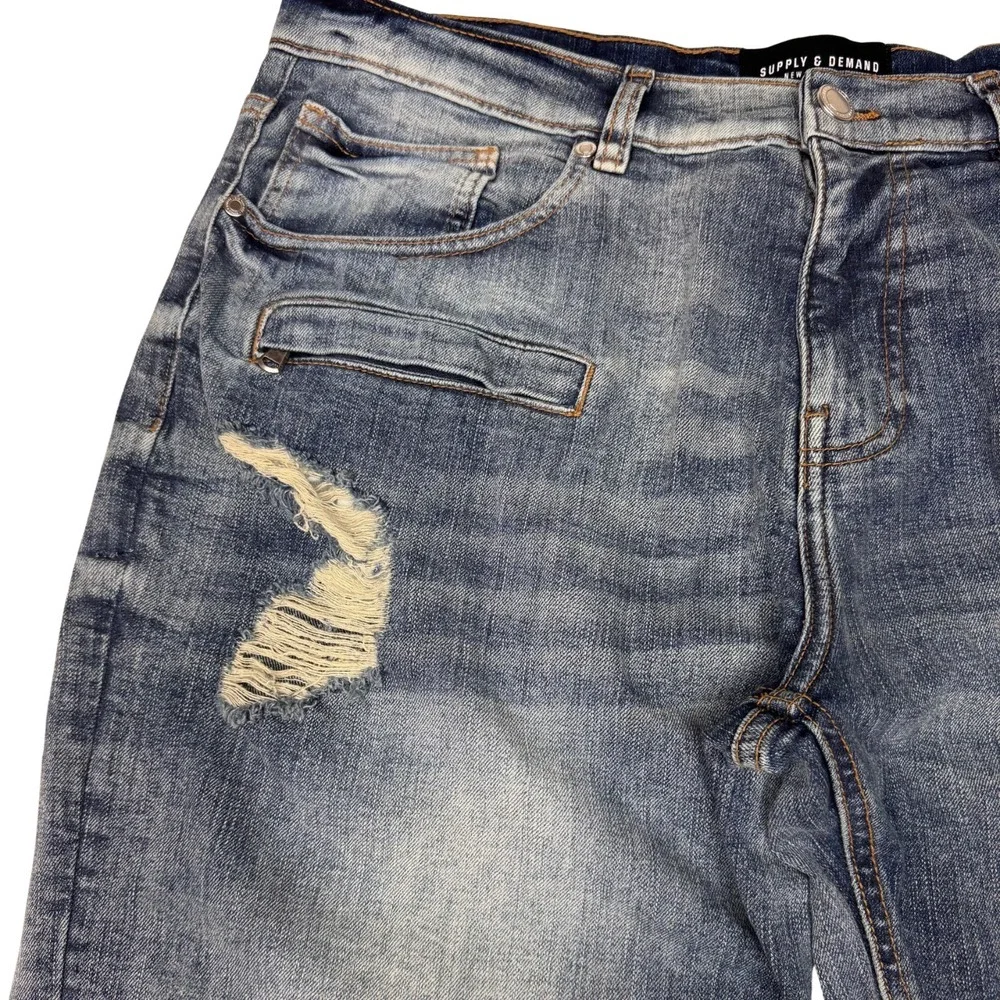 Supply & Demand Jeans Men Distressed Stretch Zip Pockets 37x31 Grunge Punk Moto‎